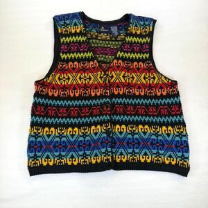 Vintage 90s Lizsport Liz Claiborne Multicolored Knit Vest Size Large 100% Cotton